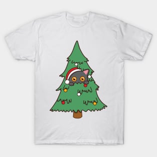 Cute Cat Hiding In Christmas Tree T-Shirt